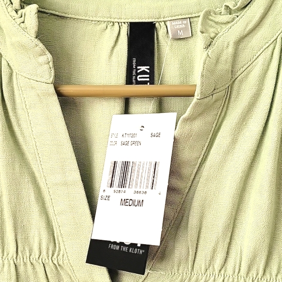 KUT From The Kloth Linen Blend Scarlett Ruffle Collar Top,Sage Green, M, NWT - Picture 7 of 9